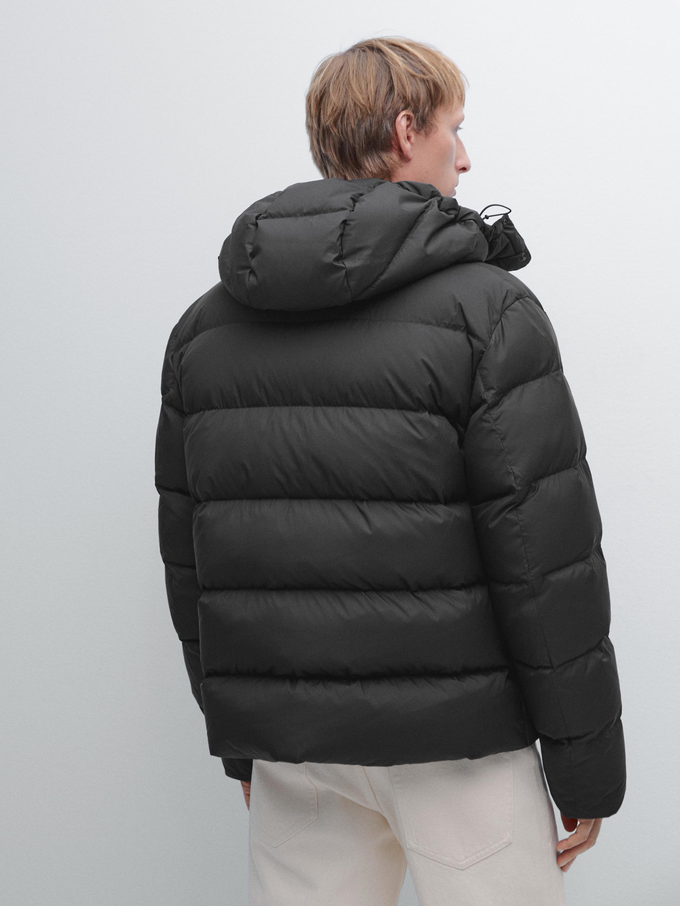 Water-repellent hooded puffer jacket